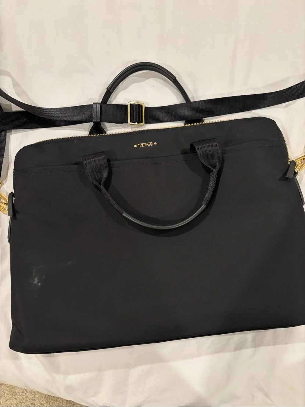 Tumi Black Nylon Laptop Briefcase with Gold Hardware